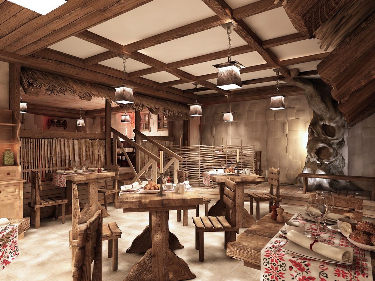 интерьер ресторана в деревенском стиле